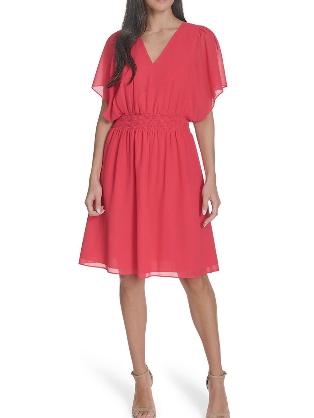 Jessica Howard Coral V-Neck Smocked Waist Dress nwt size 8